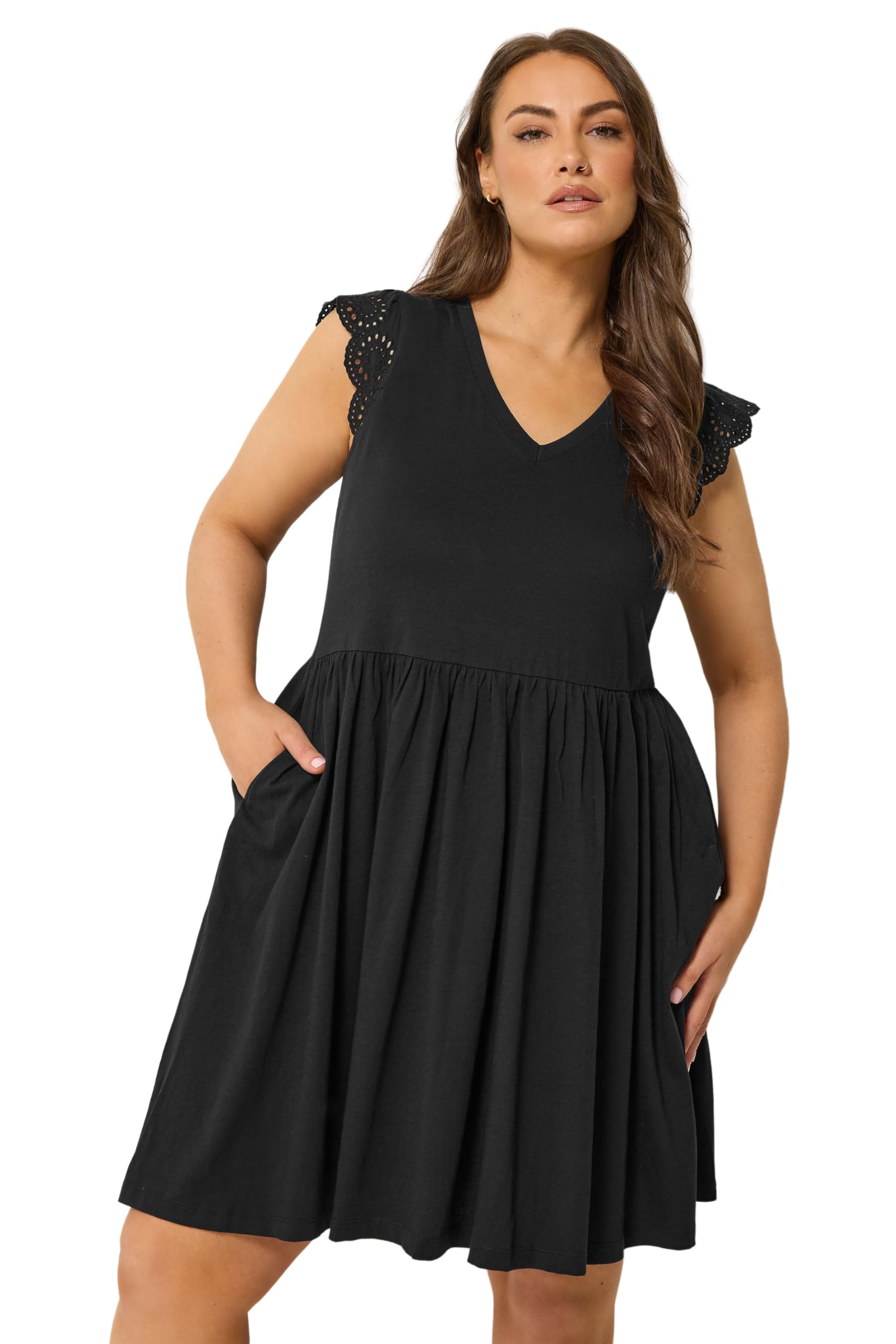 Yours Women's Black Broderie Anglaise Peplum Dress In Size 20