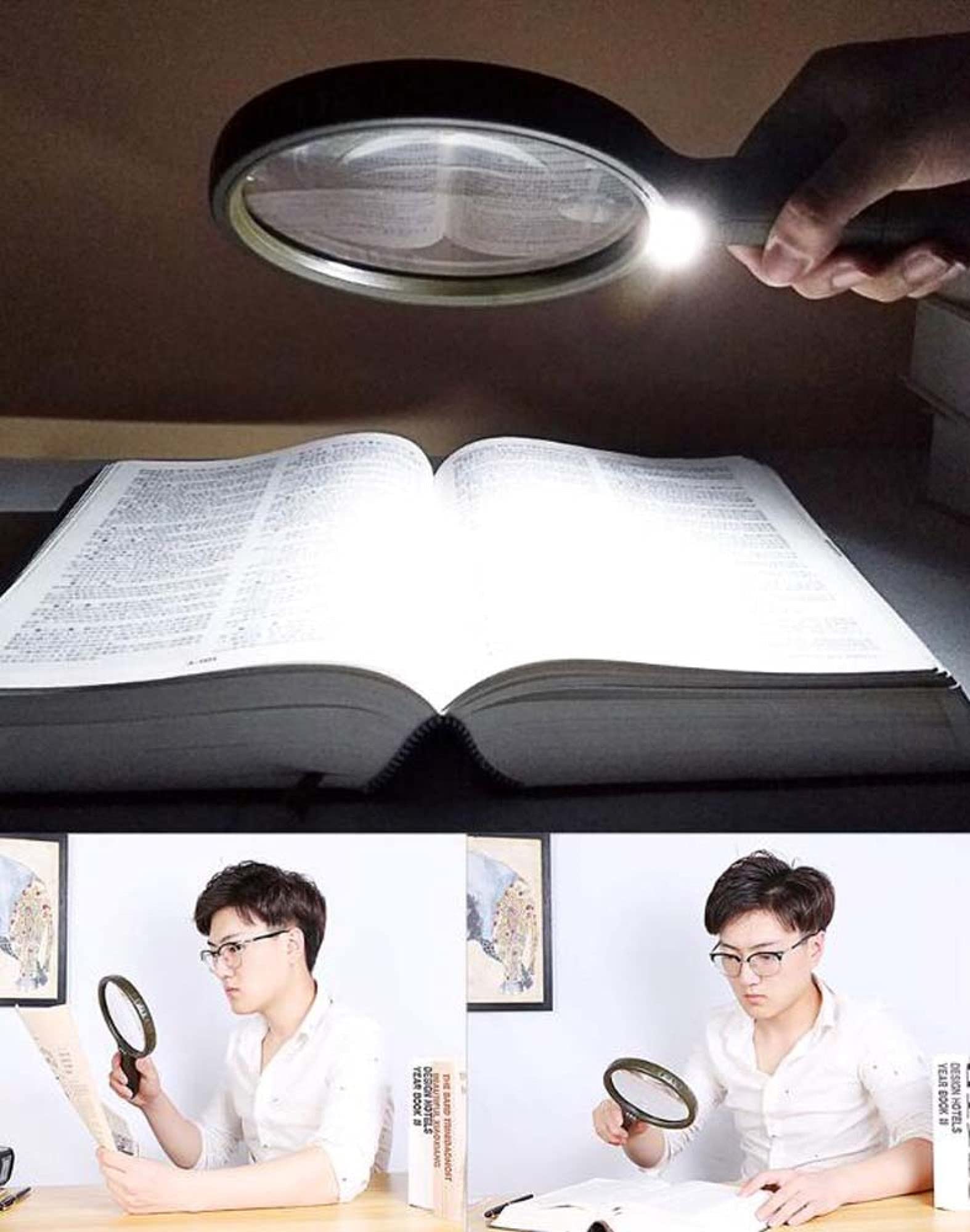 Lupa con luz, 1.8X/5X, Lupa Grande de Mano con 3 LED iluminados para Personas Mayores, Soldadura, ección, Monedas, Joyas, Anillos, Universal.