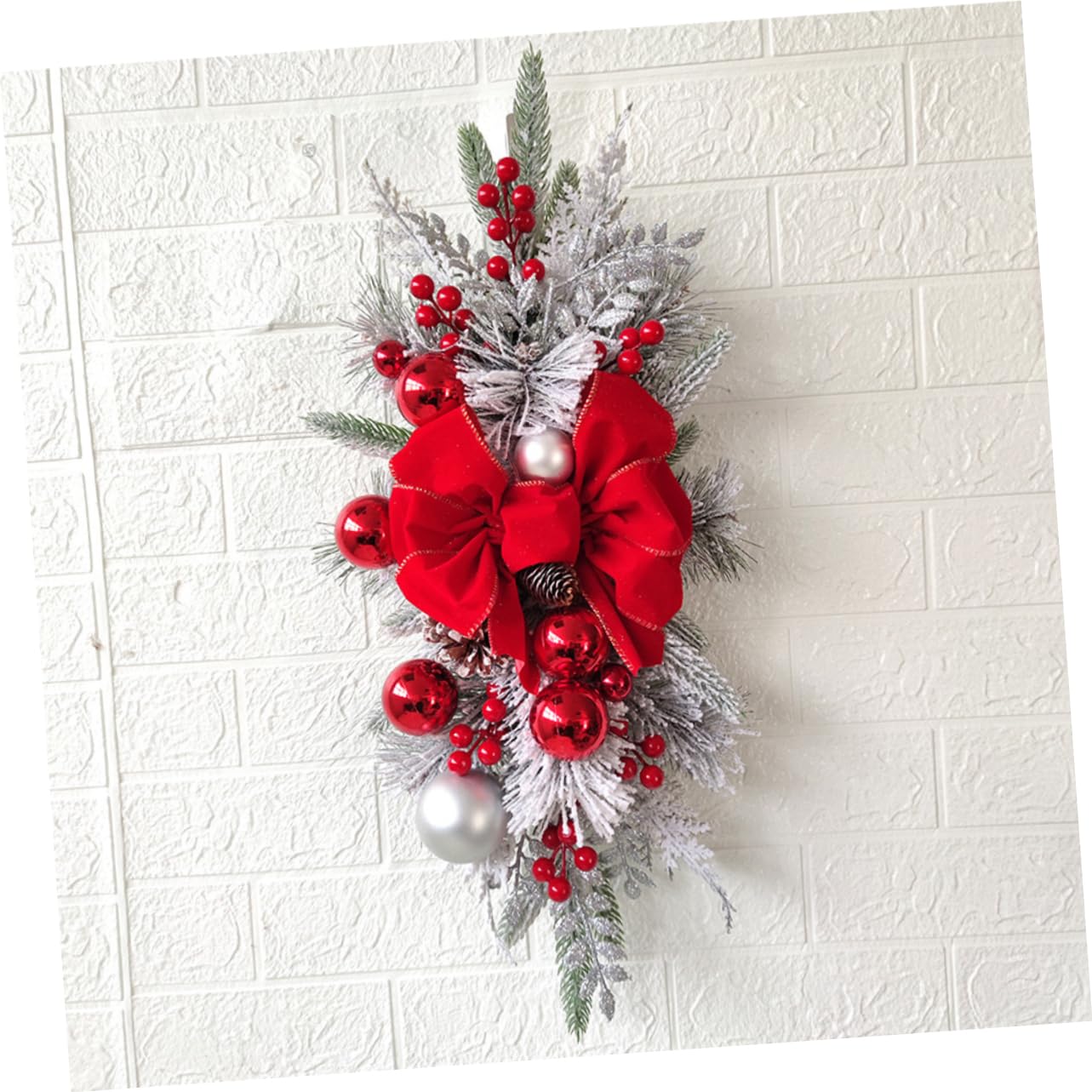 Beatifufu Xmas Teardrop Swag Stair Railing Decor Christmas Bow Tie Swags Wreath for Stairs Festive Wall Pendant