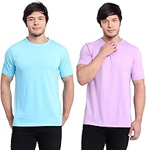 BeTrost Men's Super Cotton Rich Solid Round Neck Half Sleeve T-Shirt (Purple+Sky)
