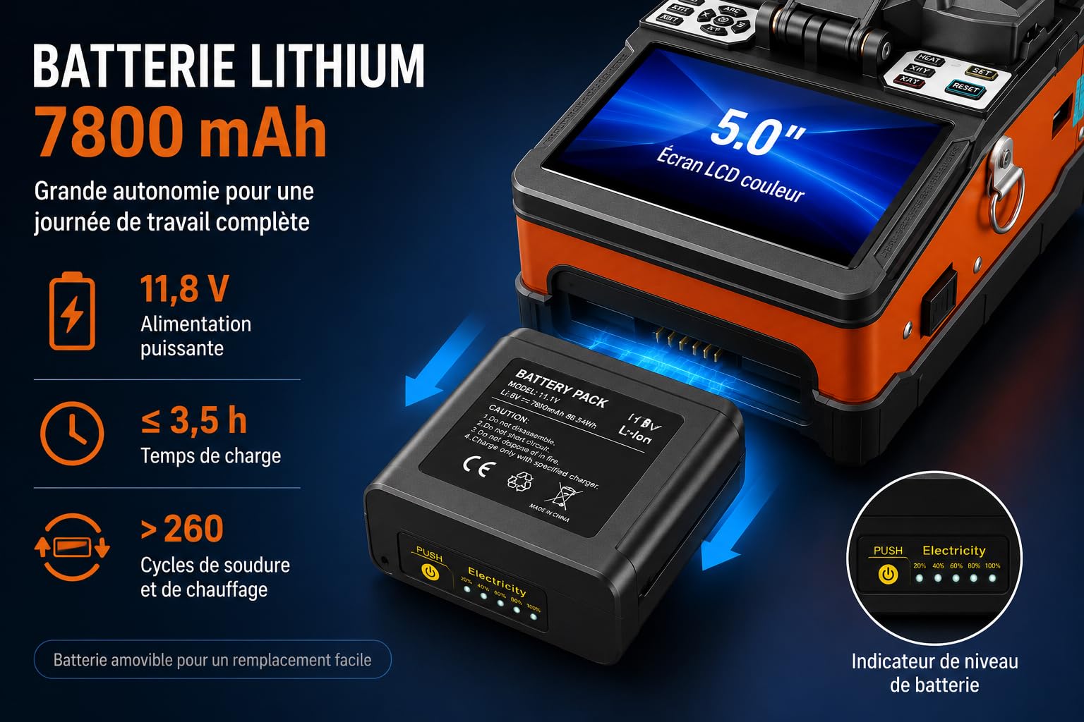 Soudeuse Fibre Optique FTTH 4 Moteurs – Alignement Cœur à Cœur – Écran Tactile 5 Pouces – Épissure 6s / Chauffage 15s – Compatible G652 G657 – Kit Complet