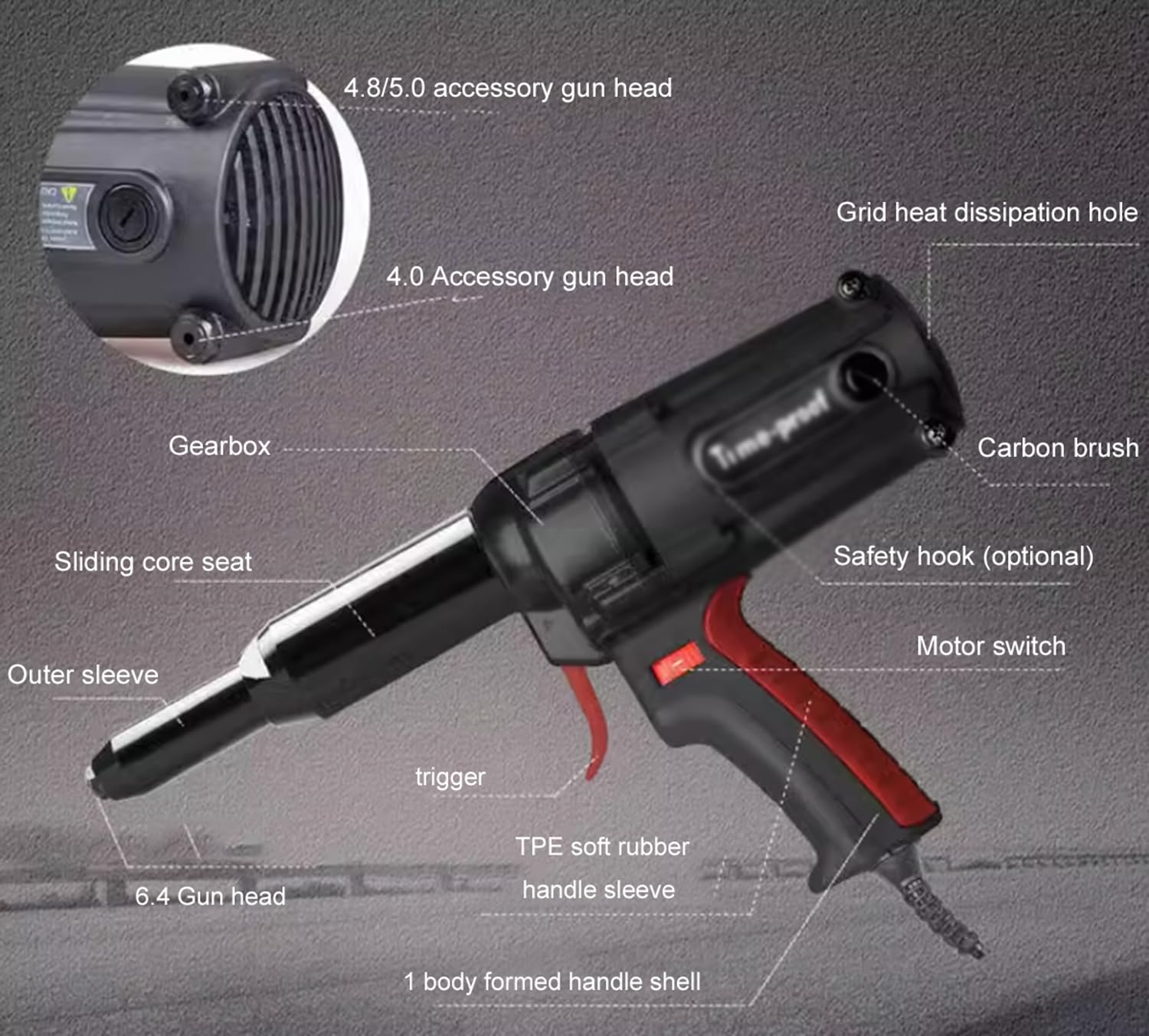 Elektryczny pistolet nitowy, nitowy pistolet nitowy Narzędzie elektryczne Elektryczny nitownik, nitowy nakrętek pistolet, nitowy nakrętek narzędzi zestaw narzędzi