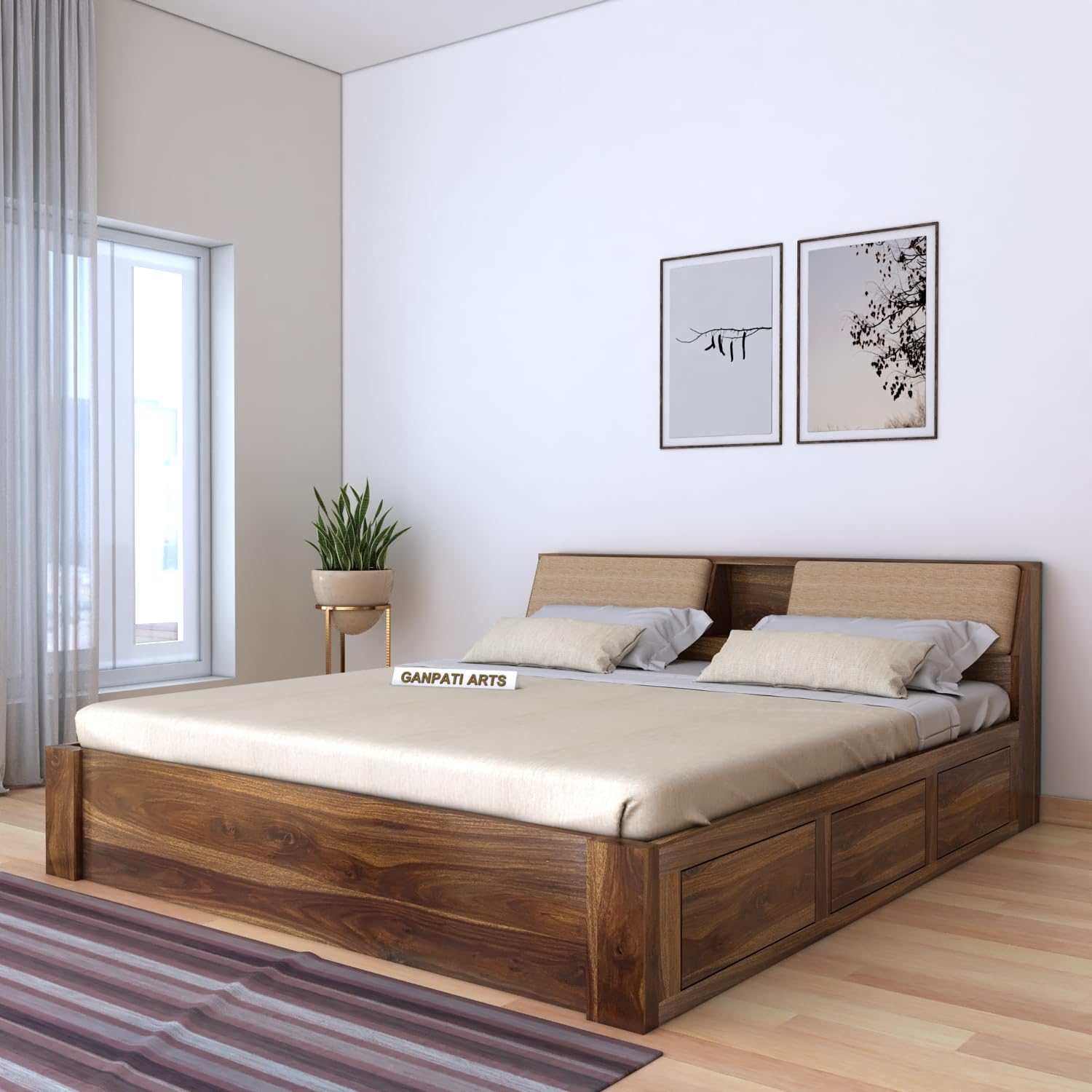 Ganpati Arts Sheesham Wood Mayor Queen Size Bed with Headboard and Box Storage for Bedroom Wooden Double Bed Palang for Home 1 Year Warranty (Teak Finish) (B0CL29CR1H) Amazon Price History, Amazon Price Tracker