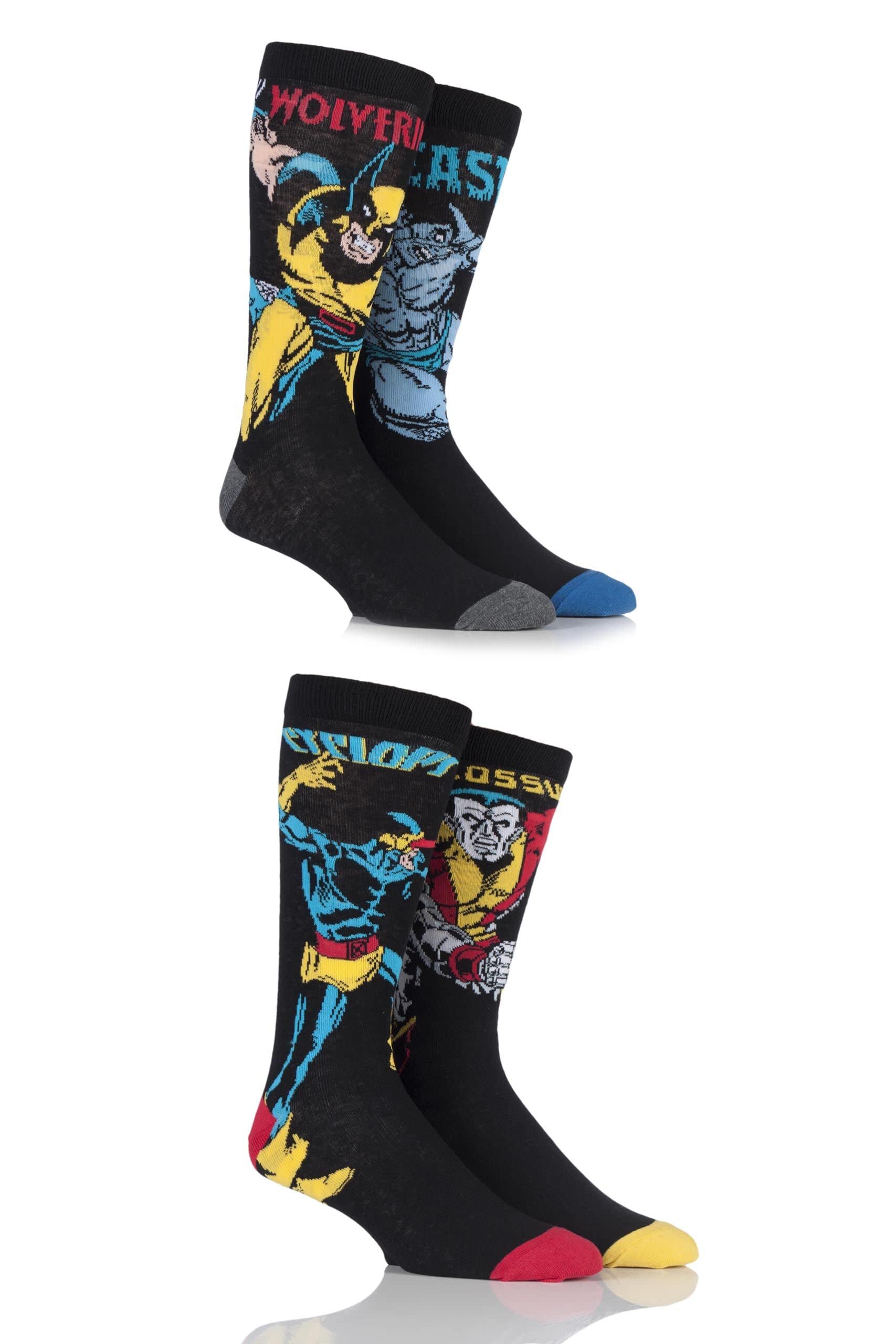 SockShop Mens 4 Pair Marvel X-Men Wolverine, Beast, Cyclops and Colossus Cotton Socks 11-13 Multi