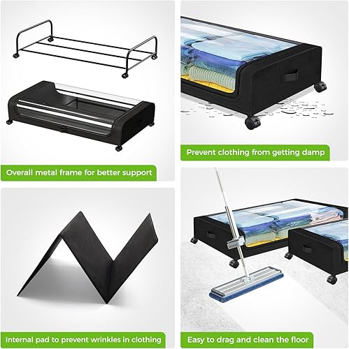 Miniatura 5 de Paquete de 2 unidades de almacenamiento debajo de la cama con ruedas, contenedores de almacenamiento debajo de la cama, almacenamiento debajo de la
