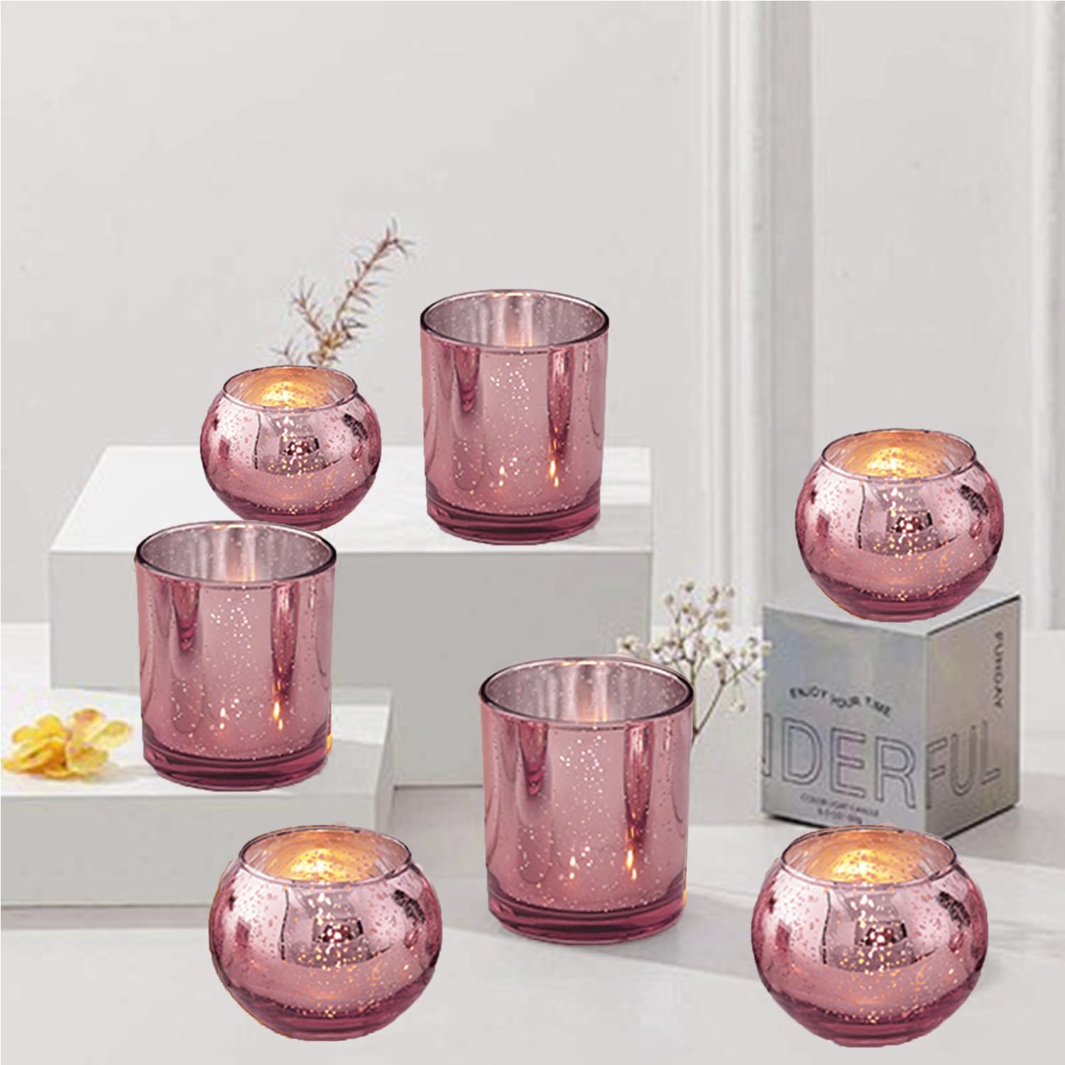 12 portavelas votivos rosados, portavelas de cristal de mercurio para centro de mesa de boda, decoración de fiesta y decoración del hogar (12, rosa)