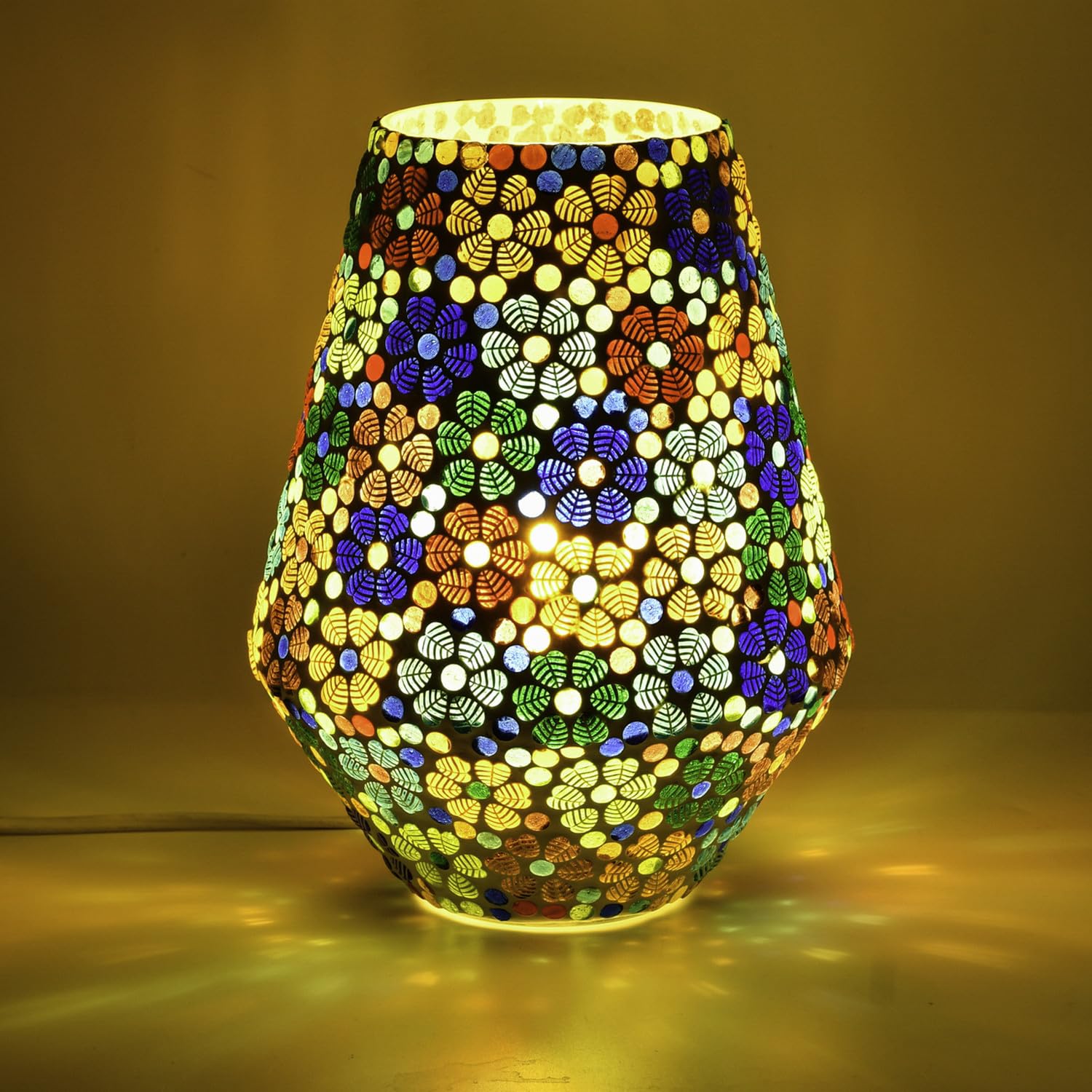 Orientalische Boho-Tischlampe Fikus Motiv 3 handgemacht aus Glasmosaik