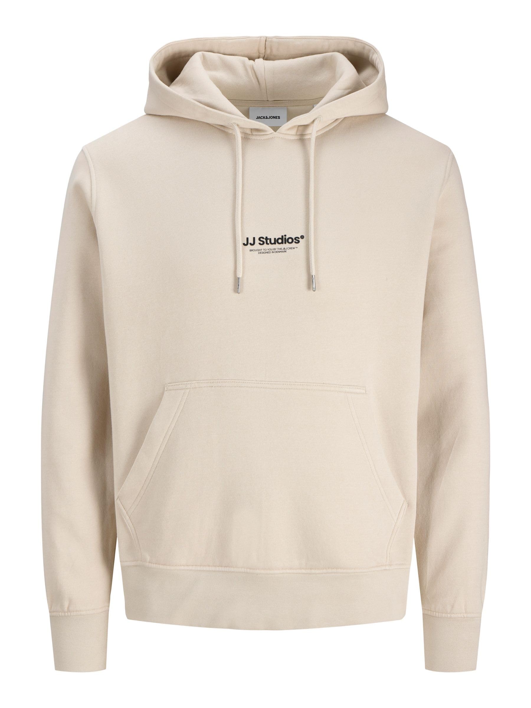 JACK & JONES JJESOHO Men's Hoodie Sweat Hood - Relaxed Fit, moonbeam, M