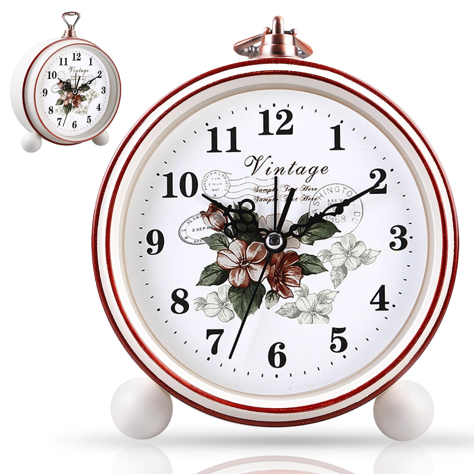 BORDEAG Despertador Retro, Reloj Despertador Analógico Sin Tictac, Despertador Pilas Reloj de Mesa Vintage Silencioso para Quienes Duermen Profundamente con Esfera Grande de 4 Pulgadas