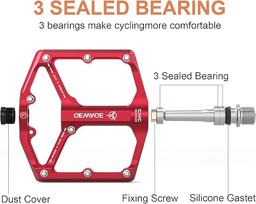 Miniatura 4 de Pedales de bicicleta de carreteramontaña, 3 rodamientos, pedales planos mecanizados CNC de 916 pulgadas con clavos antideslizantes extraíbles