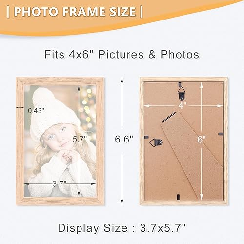 Miniatura 2 de ATOBART Marco de fotos de madera de roble de 4 x 6 pulgadas, con vidrio de plexiglás para pared vertical u horizontal, para fotos, pinturas,
