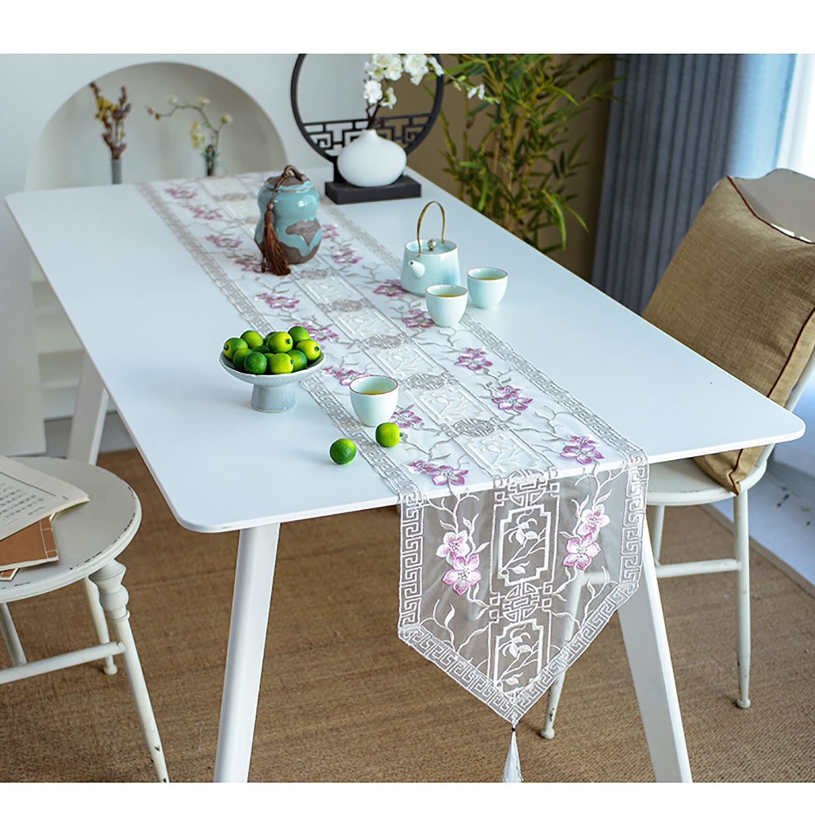 Elegante e lussuoso Runner da tavolo in organza a strati con stampa oro Runner da tavolo in organza for decorazioni for la Cucina di casa, matrimonio, ringraziamento, Natale Regali di festa(B,0*240cm)