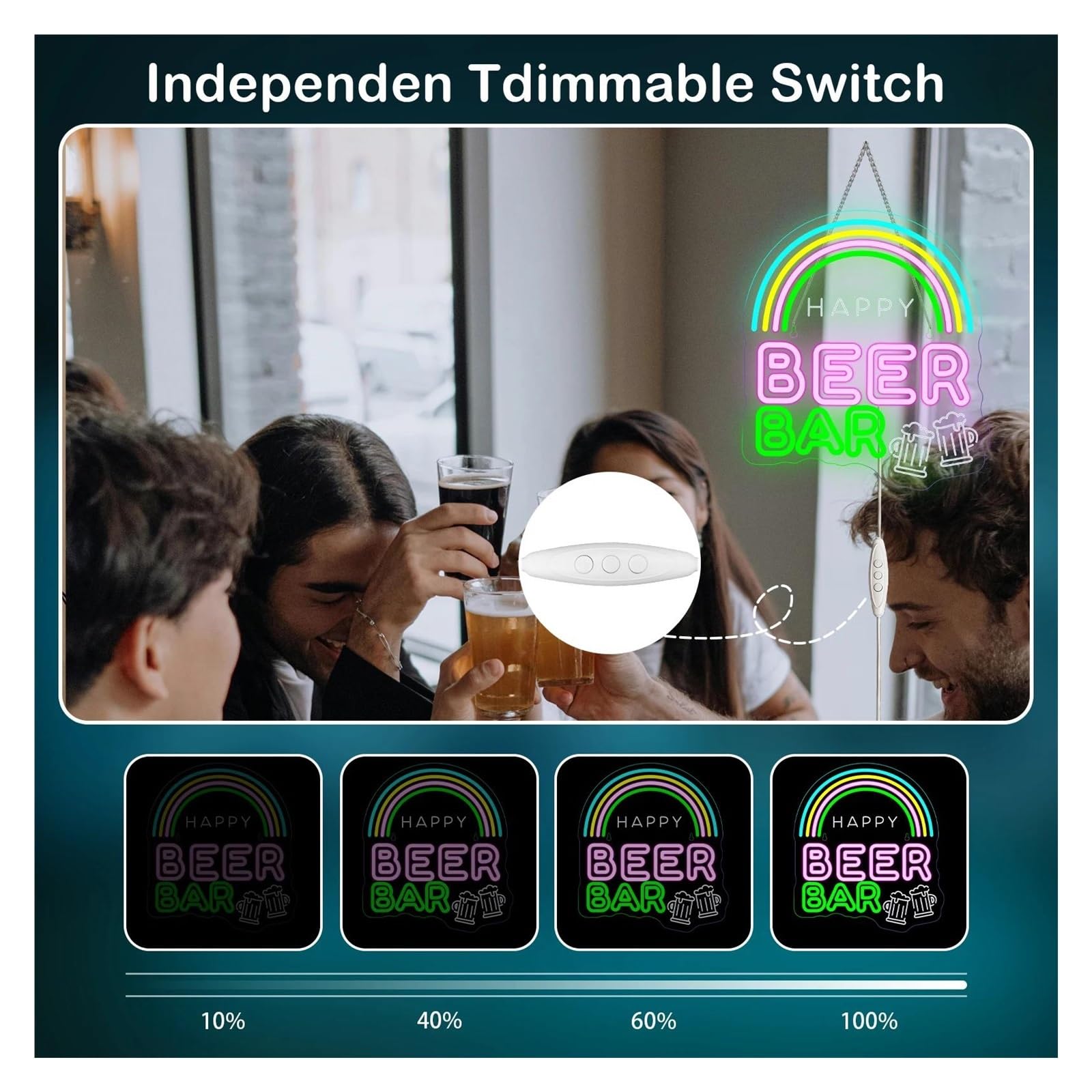 Decoración Lámparas Letrero De Neón Happy Beer Bar Con Luz LED Regulable Y Alimentación Por USB Para Bar, Pub, Fiesta, Club, Decoración De Pared, 45cmx42cm