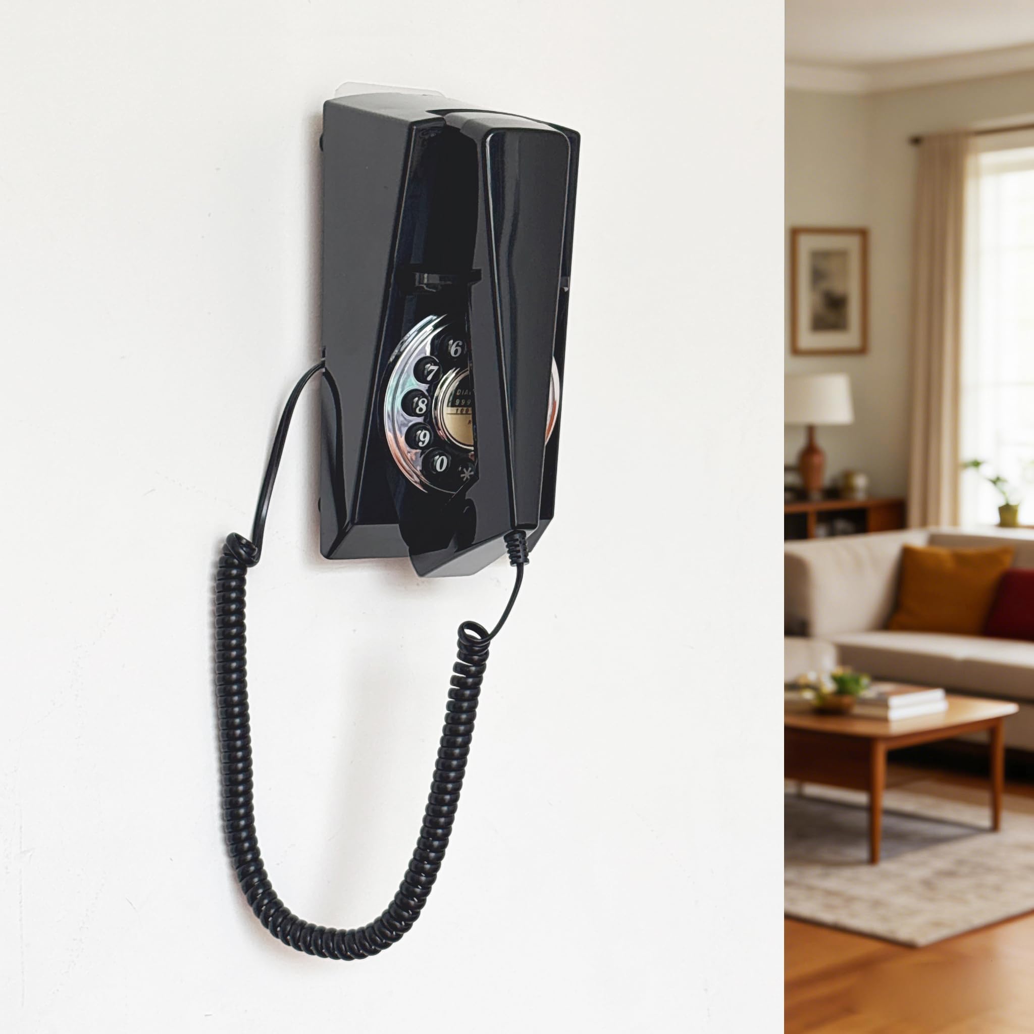 Téléphone fixe pour la maison, téléphone mural filaire rétro pour personnes âgées, téléphone filaire basique Trimline, pas d'alimentation CA nécessaire, téléphone mural (noir)