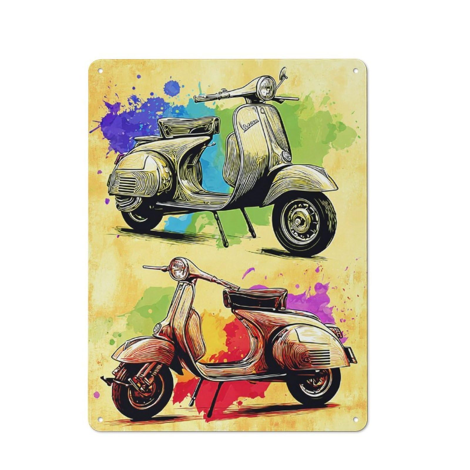 Junmoney Vibrant Scooter Artwork -1 Metal Sign 40X30cm With For Workshop Wall, Rustic Decor, Wall Decoration For Workshops And Hobby Rooms