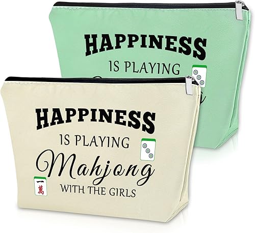 Miniatura 1 de Sazuwu Mahjong - Bolsa de maquillaje divertida para mujer, Verde y beige.