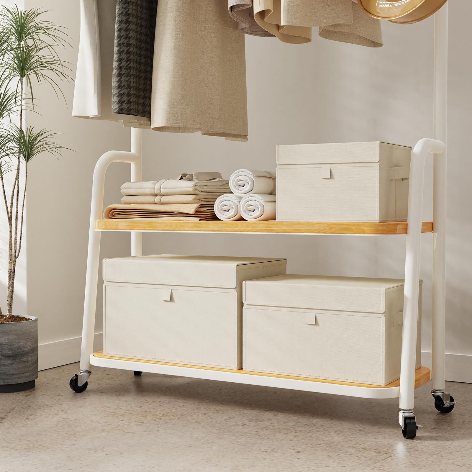 Cubo di Stoccaggio in Tessuto, Cesto Portaoggetti con Coperchio, Organizzatore di Vestiti con Manici, Utilizzato in Camera da Letto o Soggiorno, 4 Pezzi, 26x20x17cm, Beige