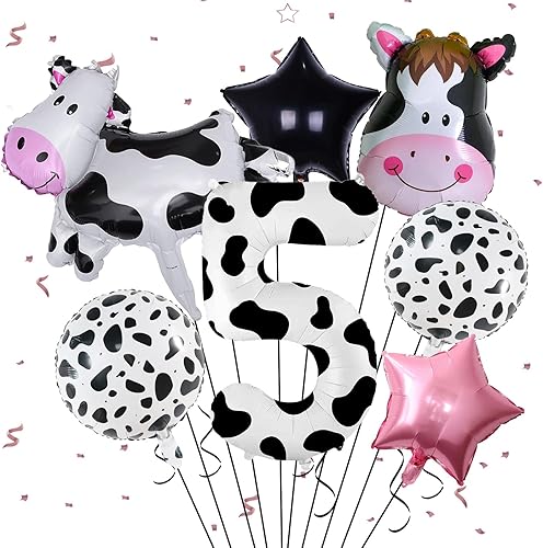 Globos con estampado de vaca, decoraciones de cumpleaños de 5 años, globos de papel de aluminio de cumpleaños de vaca, decoraciones de cumpleaños de