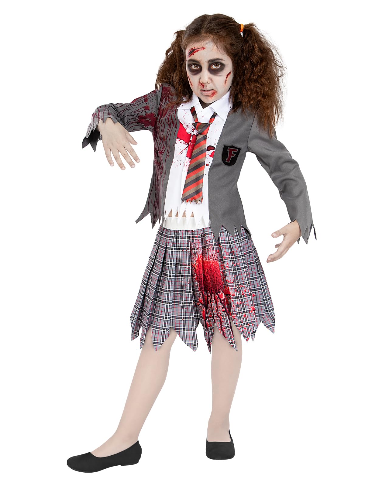 Déguisement Écolière Zombie – Costume Halloween Sanglant Pour Fille, Complet (Chemise, Jupe, Veste, Chaussettes)