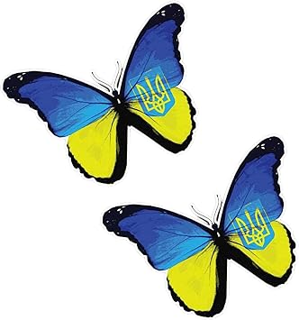 WSQ 2-Pack Ukraine Grunge Flag Butterfly I Stand with Ukraine Vinyl Sticker Decal - 4 Inches - for Car Truck SUV Van Window Bumper Wall Laptop Tablet Cup Tumbler and Any Smooth Surface