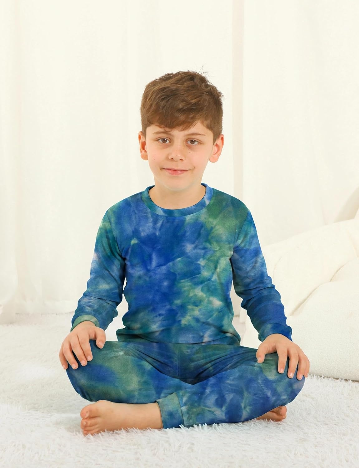 Jimonda Soft Pajamas Kid Boys/Girls Clothes long sleeve 2pc Tee/Pants Pjs Set Toddler tie dye Fluff Sleepwear Outfits 2T-14Y - Image 6