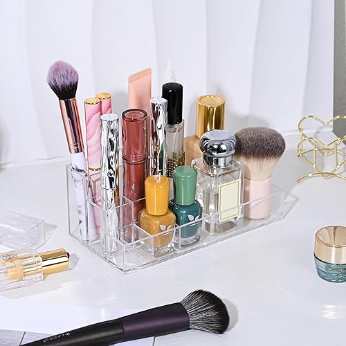 Miniatura 2 de Organizador de maquillaje acrílico transparente, 8 compartimentos, pantalla de almacenamiento de cosméticos para lápiz labial, esmalte de uñas,