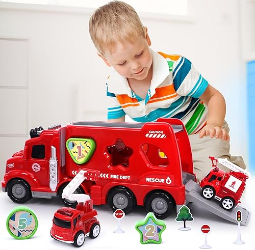 Miniatura 3 de Golray Camión de bomberos para niños pequeños, regalo para niños de 2, 3, 4, 5 años, vehículo de fricción con rociador de niebla de sonido ligero,