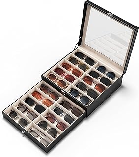 20 Slots Sunglass Organizer for Women Men Multiple Pairs of Sunglasses Storage Box See-Through