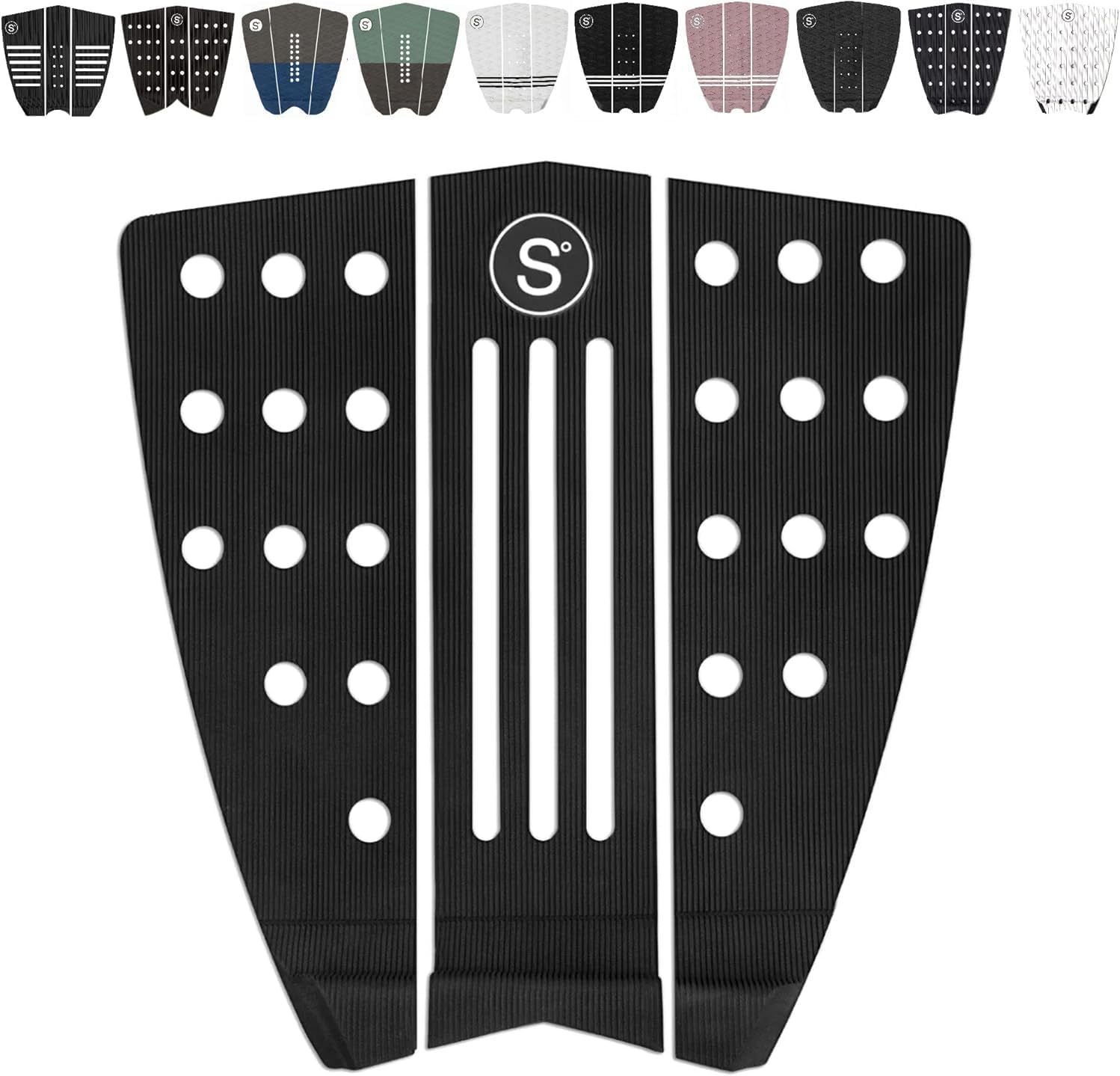SYMPL Surfboard Traction Pads 3-Piece Deck Grips for Surfboard, Skimboard, Longboard Deck - Maximum Grip Stomp Pad, 3M Adhesive - Fits Surf, Skim Board, Long Deck, Wakesurf and Fish Boards