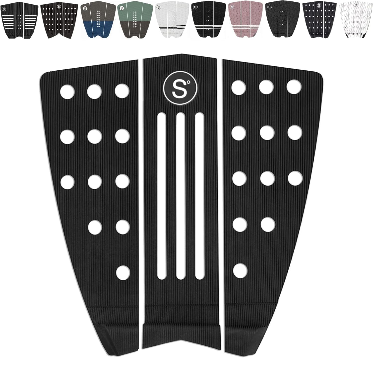 SYMPL Surfboard Traction Pads 3-Piece Deck Grips for Surfboard, Skimboard, Longboard Deck - Maximum Grip Stomp Pad, 3M Adhesive - Fits Surf, Skim Board, Long Deck, Wakesurf and Fish Boards