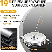 Vista 4 de Limpiador de superficies a presión de 19" con 4 ruedas - Limpiador de superficies de acero inoxidable para accesorio de lavadora a presión