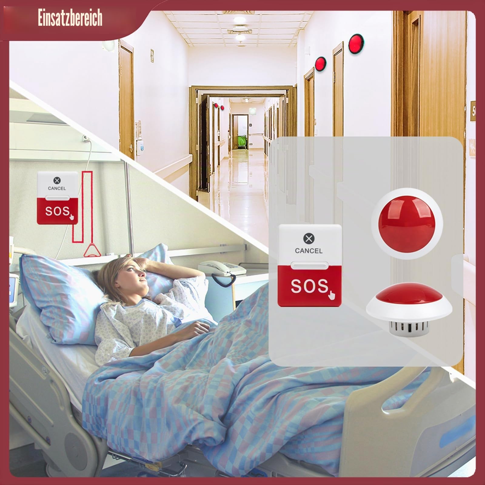 Behinderten-WC-Notruf | SOS-Notrufsystem für Barrierefreie Toilette/Bad | Alarmknopf WC, Notrufanlage Behinderten WC für Person mit Behinderung, Senior, Patient (1 Rufmodul+1 Notruftaste)