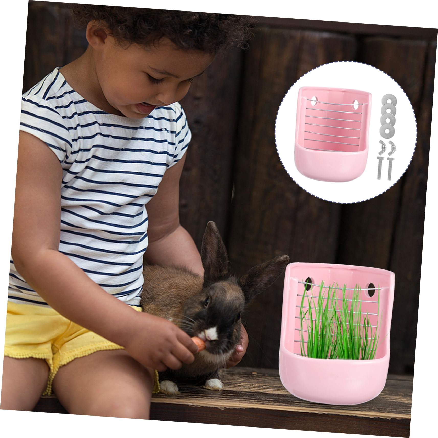 Mangiatoia per Piccoli Animali in Ceramica Rosa, Supporto Fisso | Conigli e Cavie, Superficie Liscia, Installazione Semplice, Uso per Cibo e Fieno