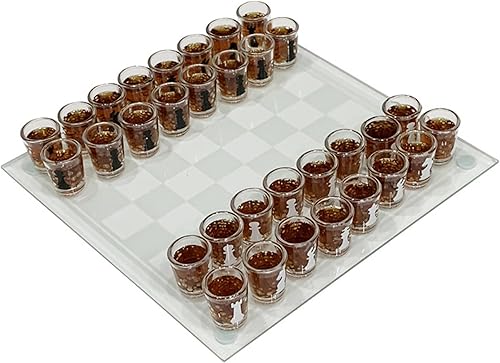 Miniatura 6 de Juego de ajedrez de vidrio transparente, tablero de ajedrez de vidrio de 10 x 10 pulgadas con 32 piezas de tazas, juego de chupitos para beber,