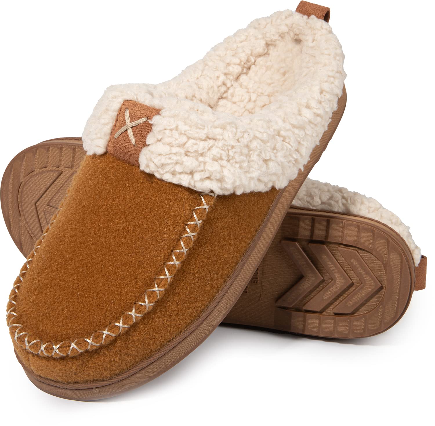 LongBayWomen's Faux Wool Slippers, Sherpa Memory Foam Fluffy Moccasin with  Soft Plush Fleece Lining Slip-On for Indoor Outdoor Use