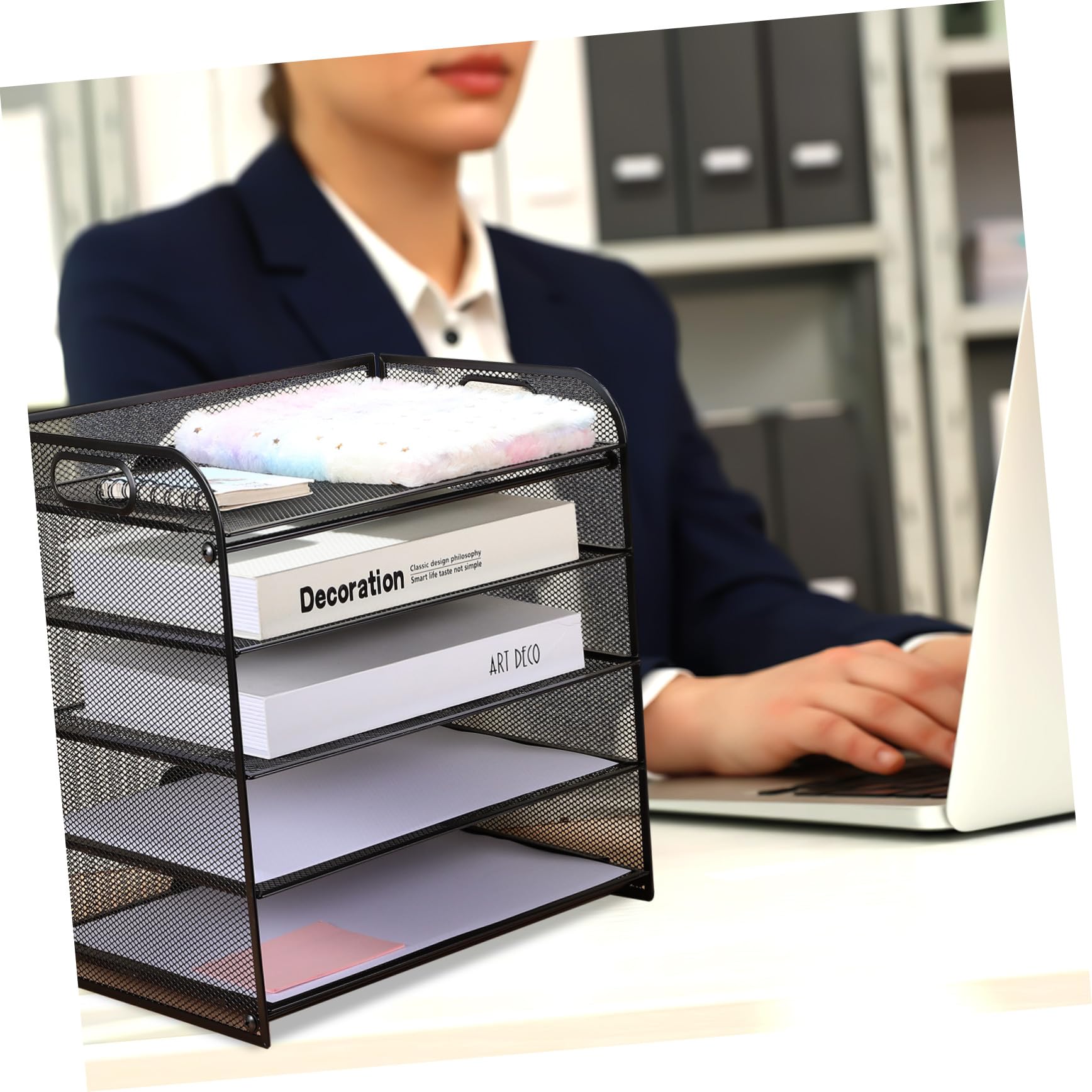 Organizzatore Documenti Scrivania in Resistente Vassoio Impilabile con Maniglie Laterali Documenti per Ufficio e Casa Supporto Carta e Riviste