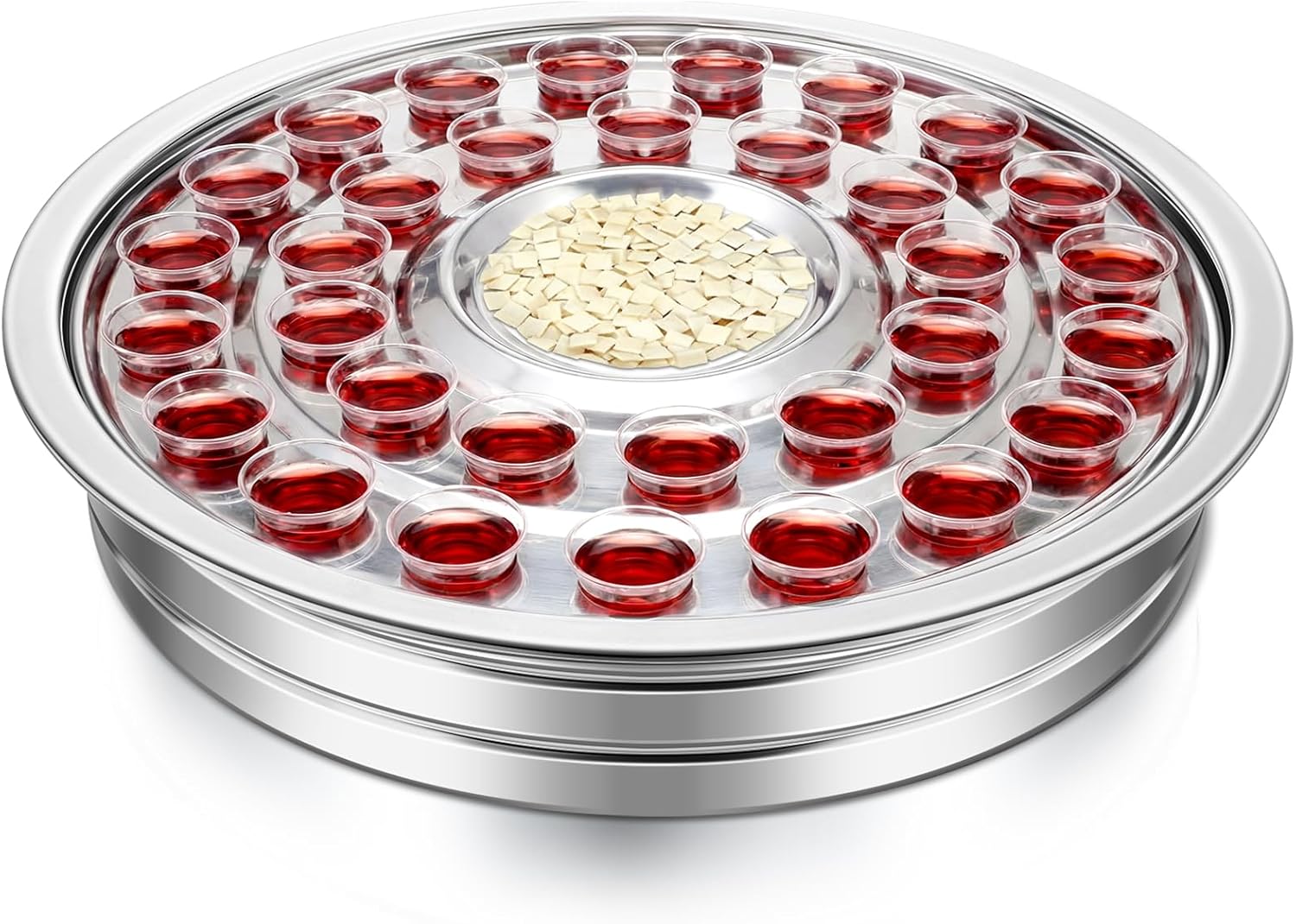 LemonRoad 1 Pcs Holy Communion Trays House up 32 Cups Tary Church Supplies Stainless Steel Portable Communion Plates Set for Churches Chapels Ware Sets (Sliver)
