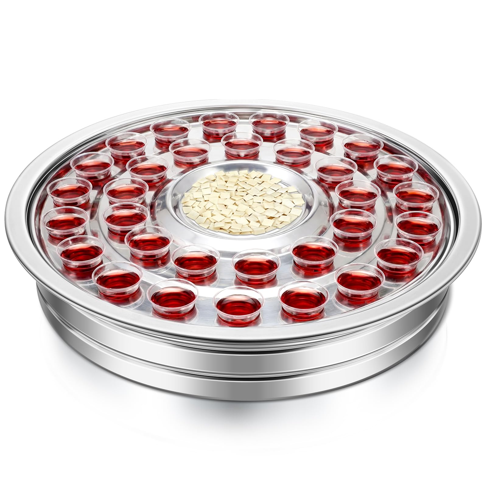 Plateaux de communion en acier inoxydable LemonRoad pour églises, lot de 32 pièces argentées