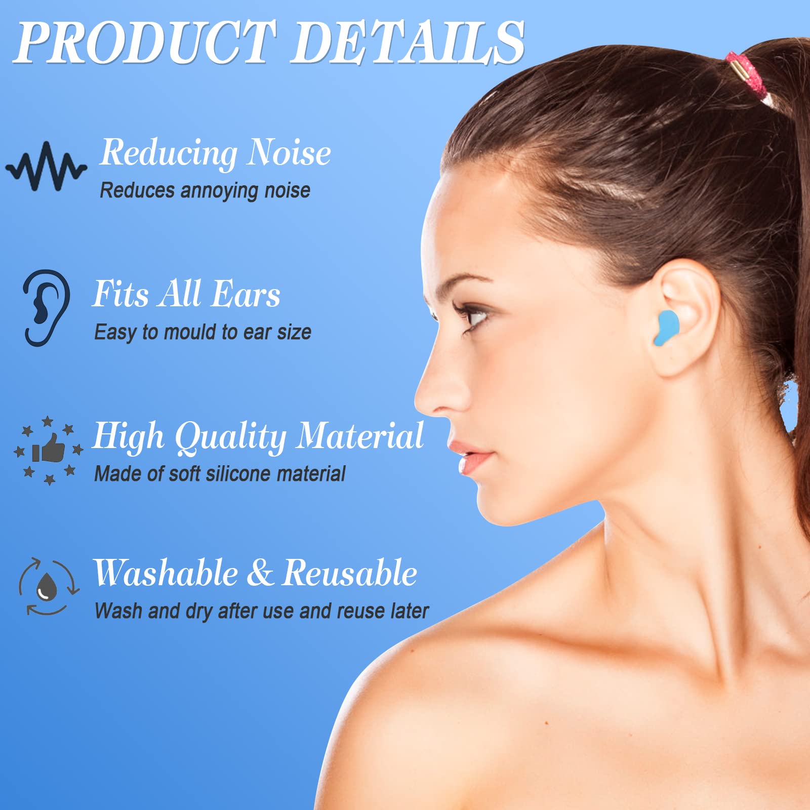 12 Paia Tappi Orecchio Silicone Riutilizzabili tappo per Dormire e Nuoto orecchia Antirumore Morbida Modellabili per Bambini e Adulti (Blu)