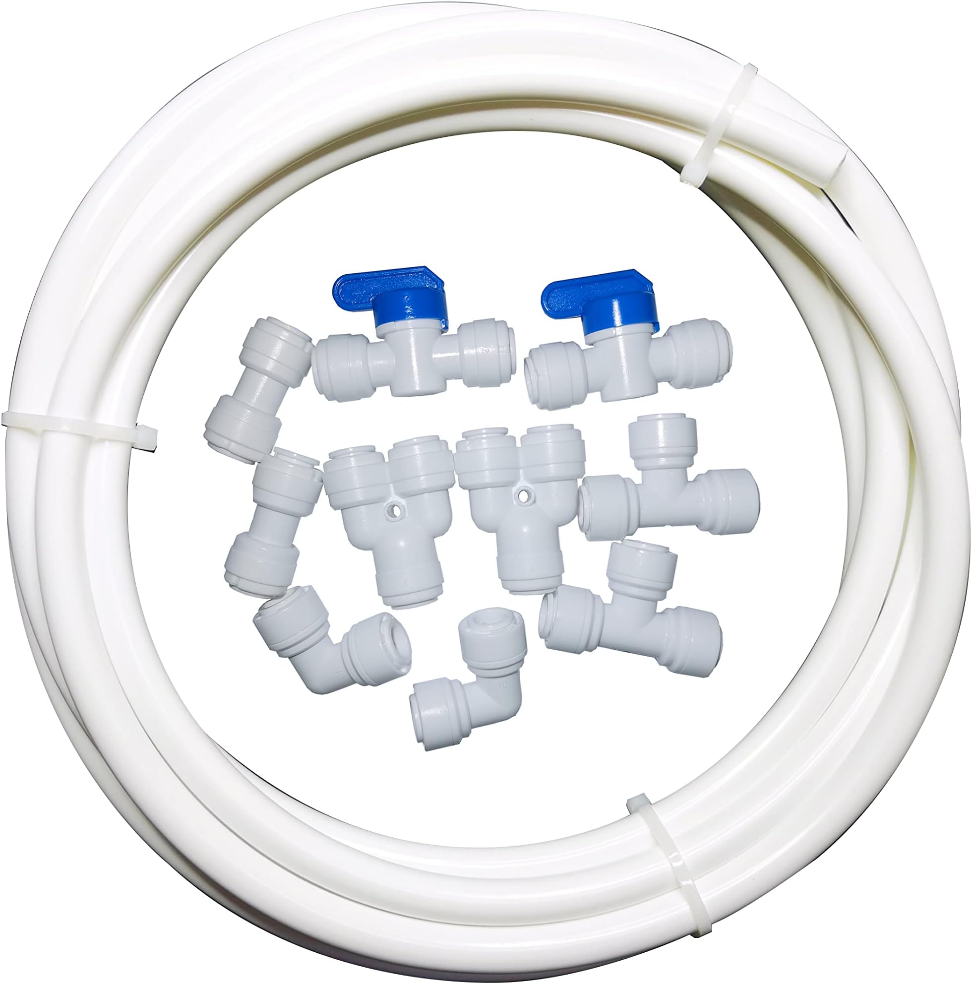 (White tubing 5 meters) - 10 pcs 1cm Quick Connect Push In to Connect Water Purifiers Tube Fittings for RO Water Reverse Osmosis System+5 metres(16 feet) white tubing hose pipe