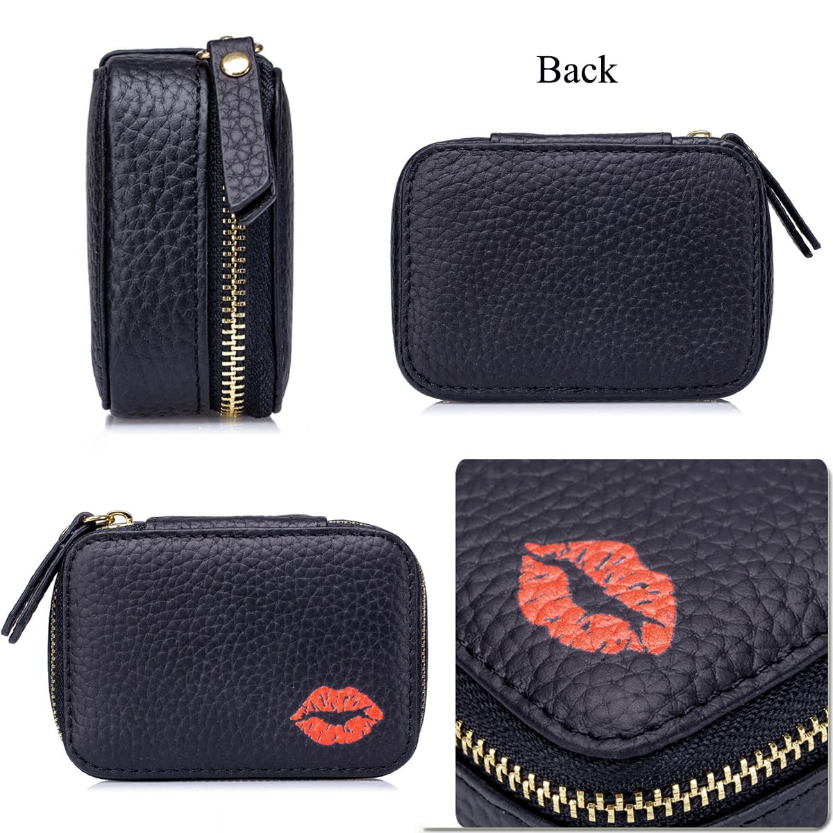 Aolaso Genuine Leather Lipstick Case with Mirror, Lipstick Organizer Mini Cosmetic Storage for Women, Black-style 2, 10 x 8 x 2.5 cm - Image 4