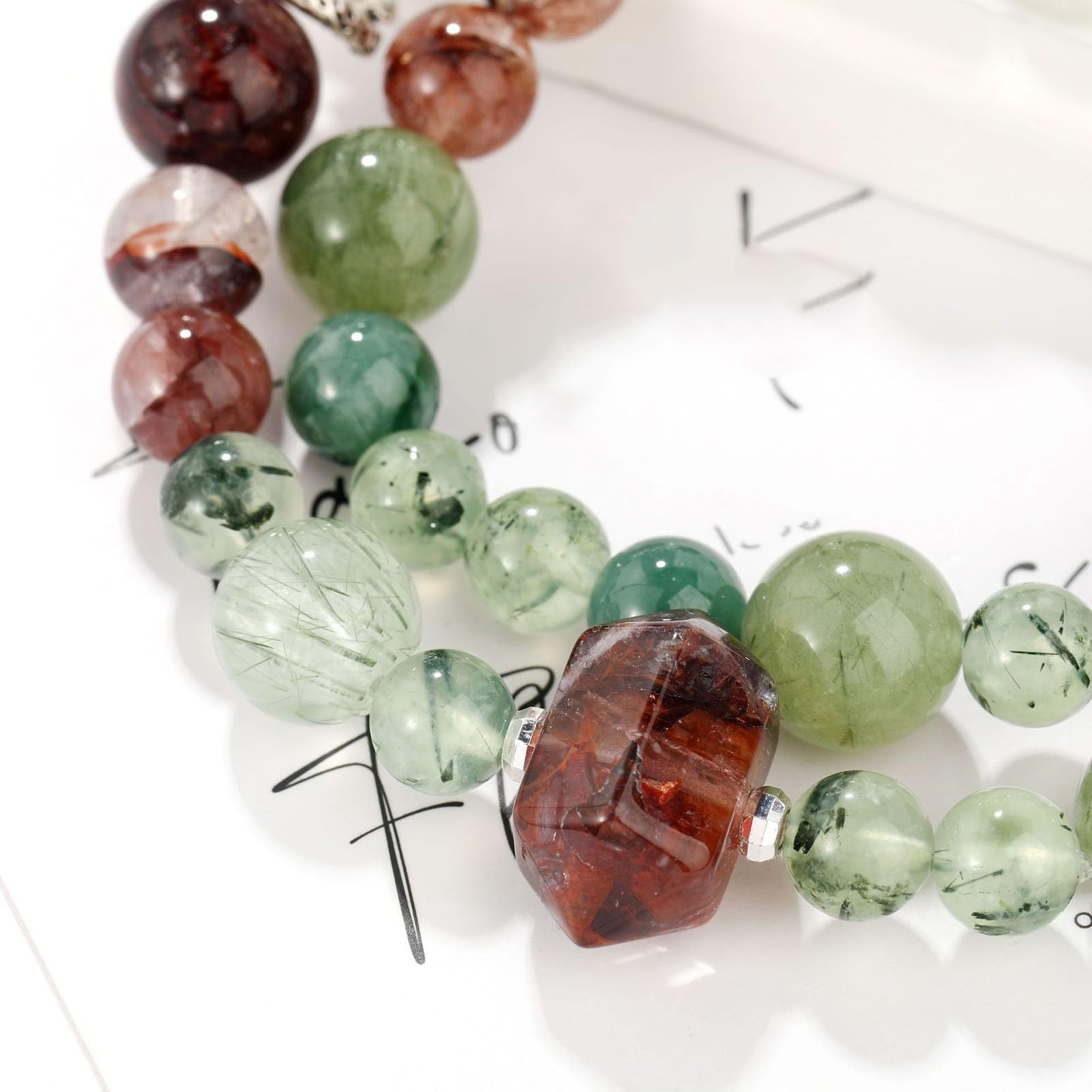 Bracciale in Prehnite con Pietra preziosa di Cristallo Naturale di Grado curativo, energia curativa, Carica di Pietra di Quarzo, Braccialetto Elasticizzato Artigianale per Donne