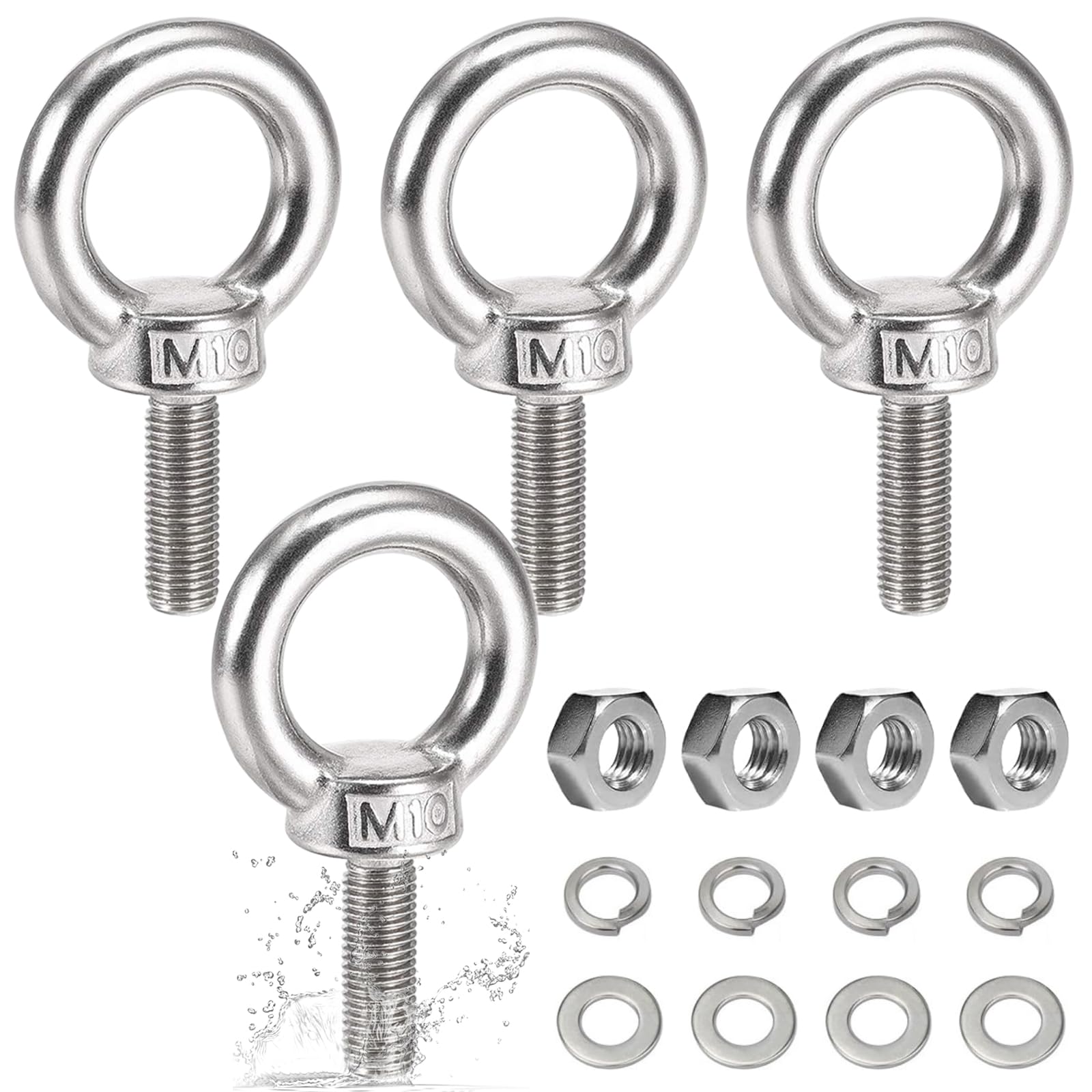 4 Pezzi Bulloni Occhiello M10*30 mm, Bullone Occhiello Inox 304, Antiruggine Bullone Occhielli, Viti con Occhiello, Golfari con Rondella e Dado, Occhielli a Vite per Rullo di Fissaggio e Sospensione