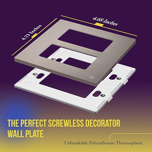 Miniatura 804 de ENERLITES SI8834-BK - Placa de pared decorativa sin tornillos, cubierta de enchufe segura, 4 entradas, 4.68 x 8.30 pulgadas (alto x largo), Negro