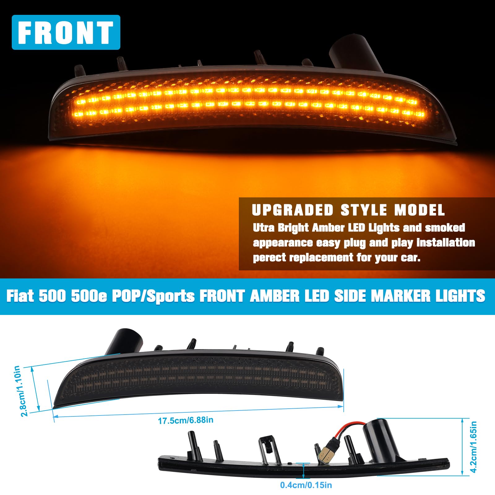 POPMOTORZ LED Clignotant Latéral pour Fiat 500 500e Pop/Sports 2011-2019, Feux Latéraux LED avec Canbus Sans Erreur 2835 SMD, 4 Pièces