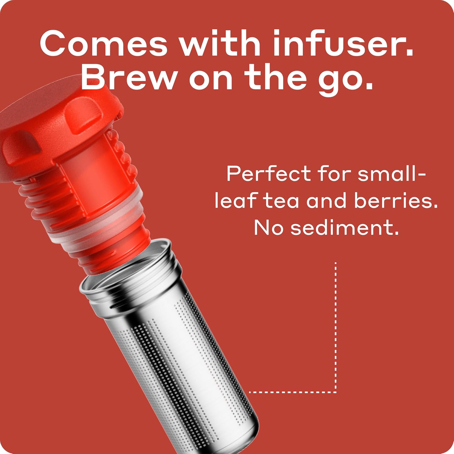 BOBBER 26 oz Stainless Steel Heavy Duty Thermo Flask with Removable Tea Infuser – Keeps Hot 28 Hours, Cold 42 Hours – Rugged, Leak-Proof, Dishwasher Safe Vacuum Insulated Bottle (Red)