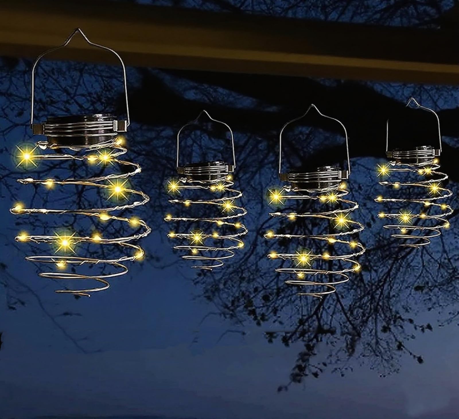 Aobiforu Silver 4Pcs Solar Spiral Lanterns, Creative Hanging Lantern, Solar Powered Garden Outdoor Decorative Lights For Patio Yard Porch Path