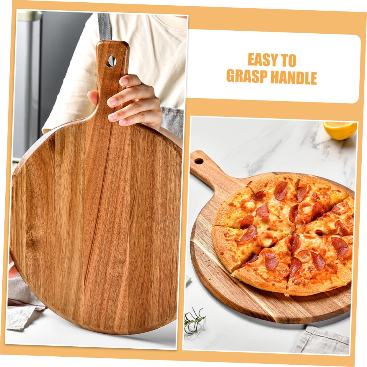 Tabla de madera para servir pizza y embutidos con asa, ideal para aperitivos y aperitivos, herramienta de cocina esencial para entretener a amigos y familiares