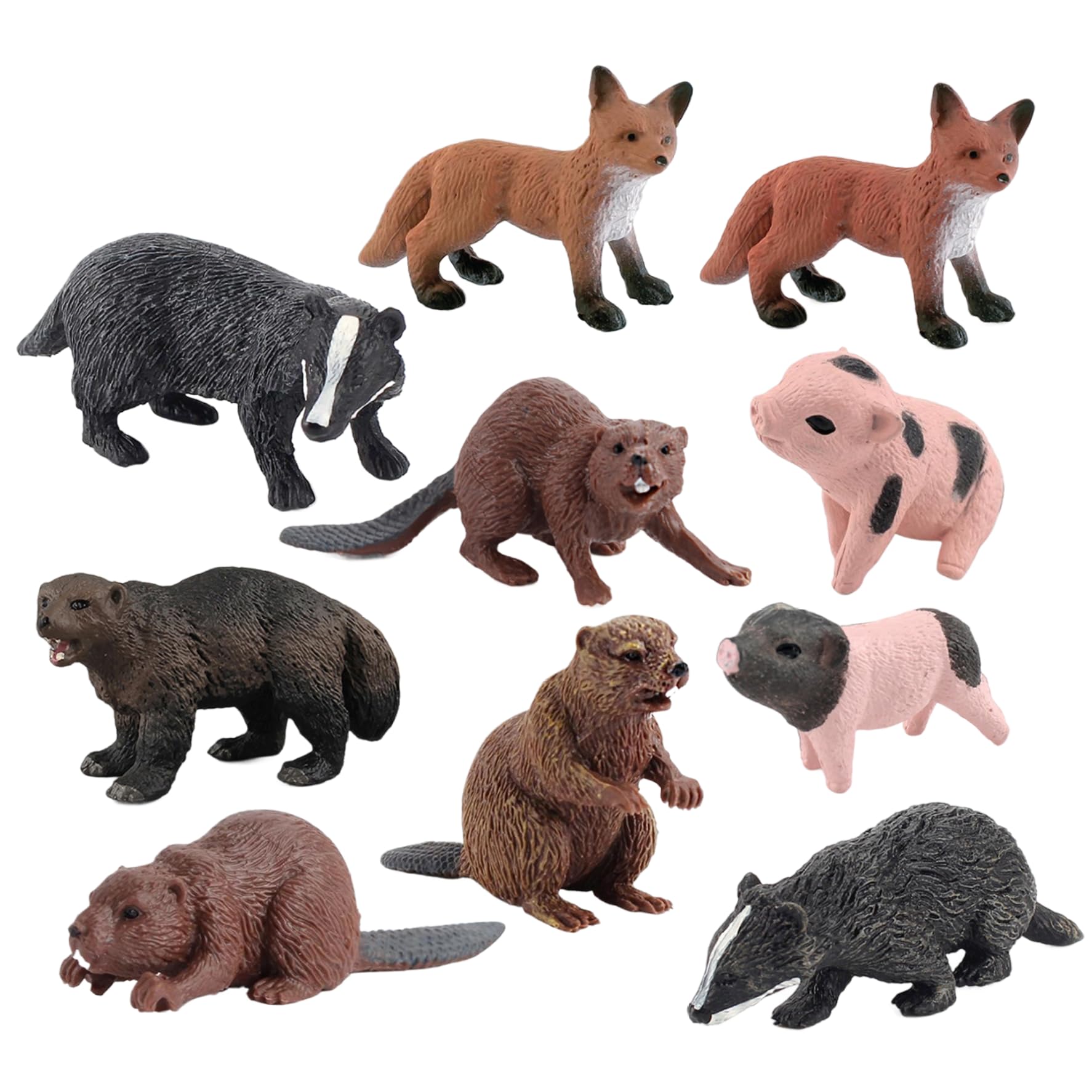 Pesoncarl 10Pcs Animal Toys, Realistic Animal Figures Includes Badger Beaver Anteater Wolverine Educational Learning Toys Birthday Gift Set Animals for Kids Boys Girls.