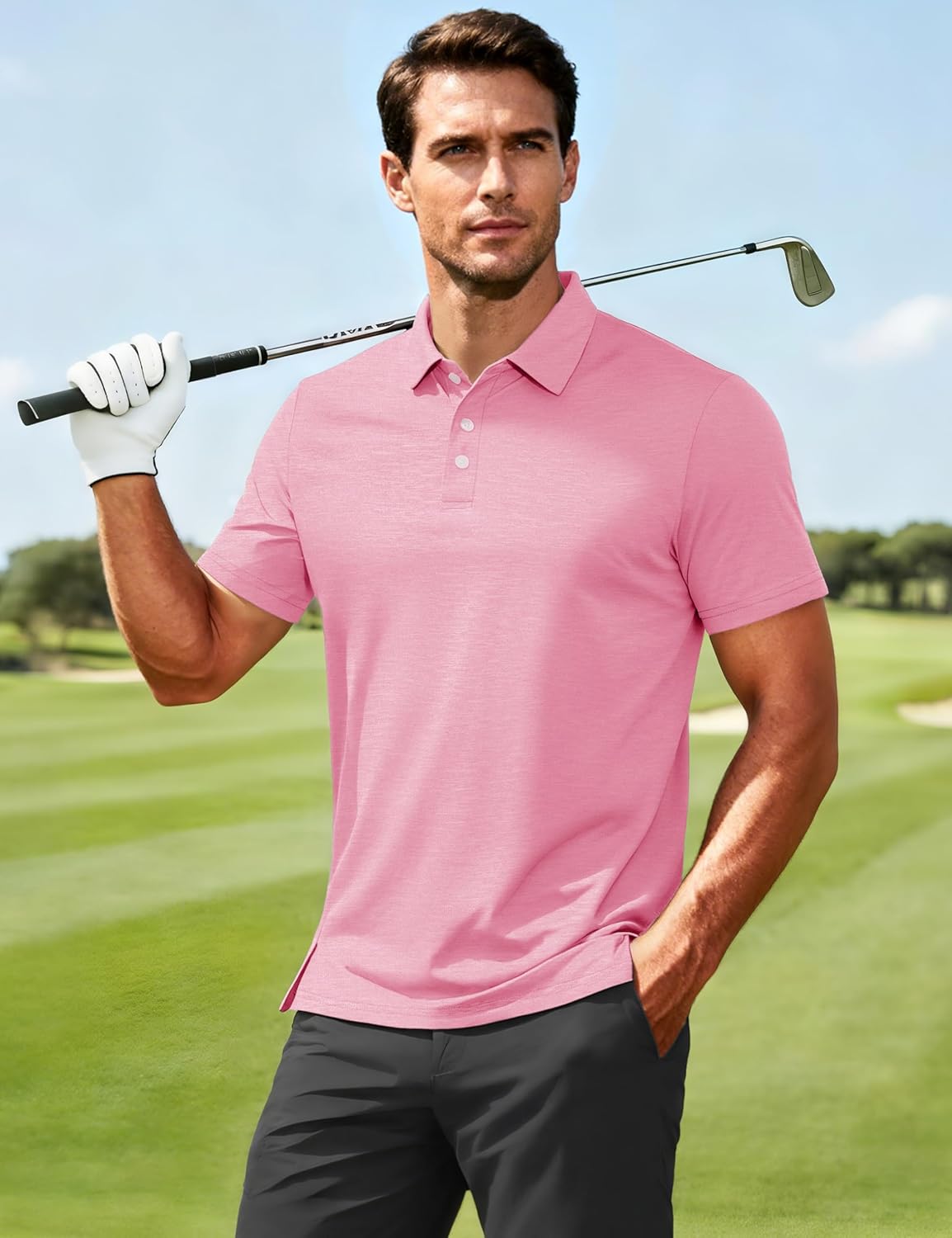 MAGCOMSEN Mens Polo Shirts Short Sleeve Moisture Wicking Performance Collared Shirt 3 Button Casual Work Golf Polos